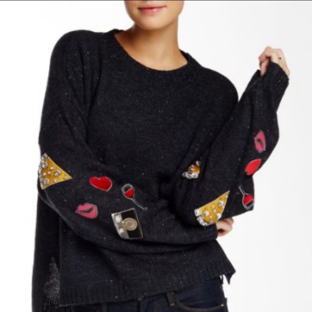 Wildfox Embellished Vintage Emoji Sweater